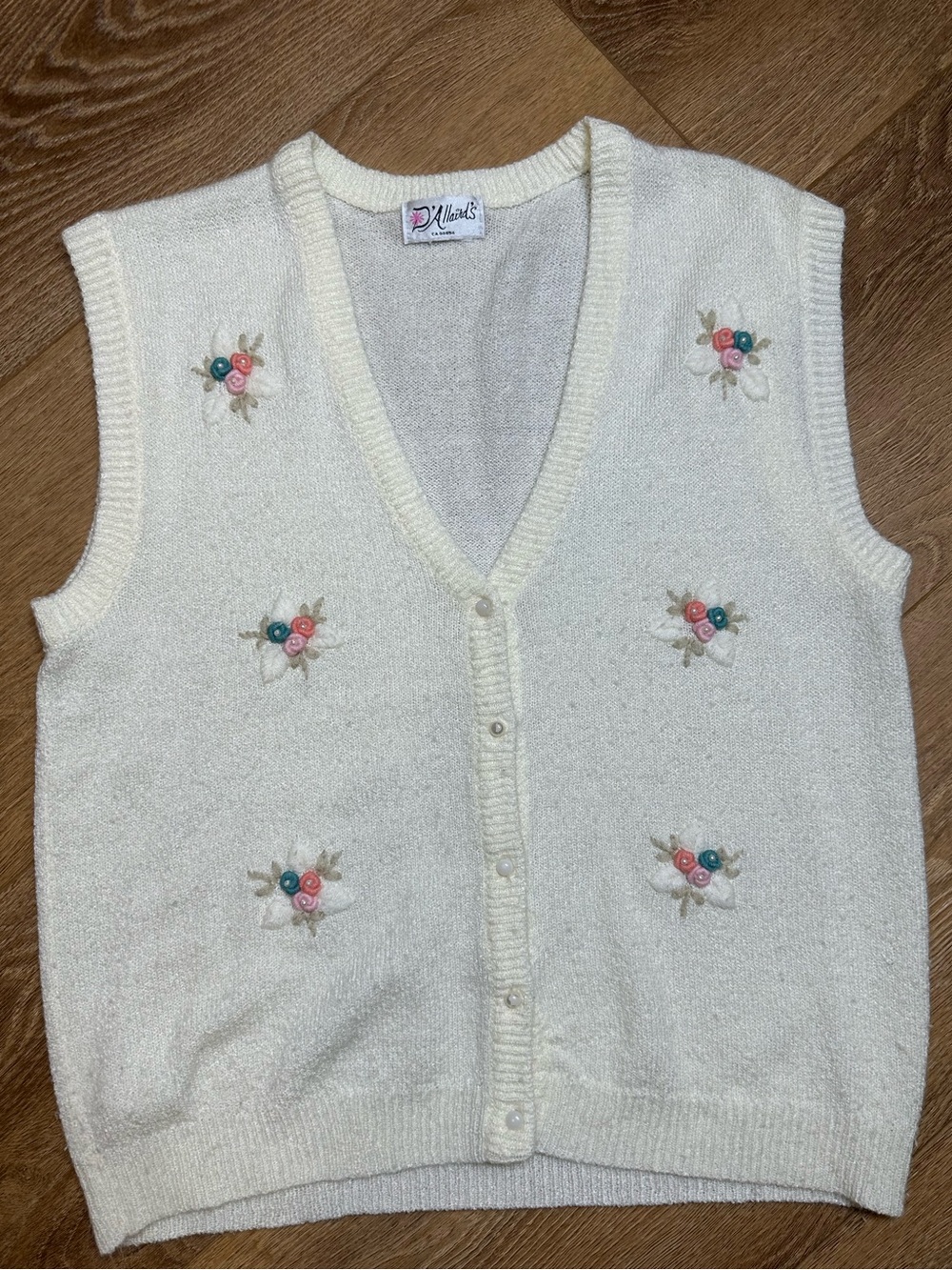 Cream Floral Embroidered Knit Vest - cottagecore coastal grandma